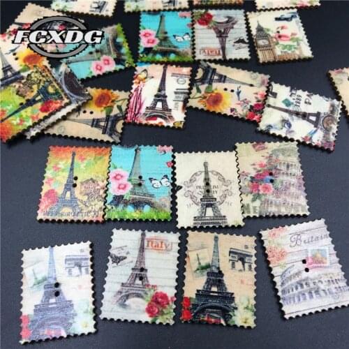 Eiffel Tower Stamps Decorative Buttons for Crafts Upholstery Furniture Buttons Scrapbooking Accessories Flowers Wooden Buttons