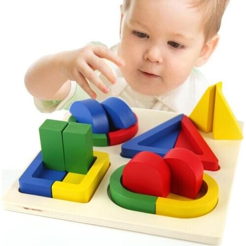 Kids Wooden Colorful Geometric Blocks Shape Color Match Puzzle Game Early Educational Puzzle Toy