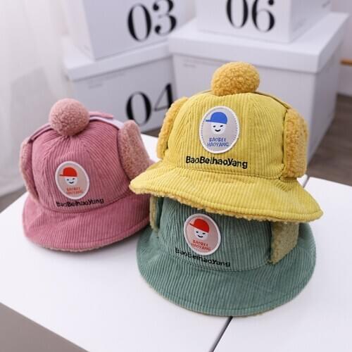 Doitbest 1 to 4 years old Boys girls Beanies bomber hat Cartoon embroidery letters Winter Korean Child girl Earflap Caps