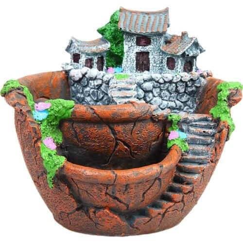 Planter Succulent Plant Pot with Sweet House Resin Fairy Garden Flowerpot Decor