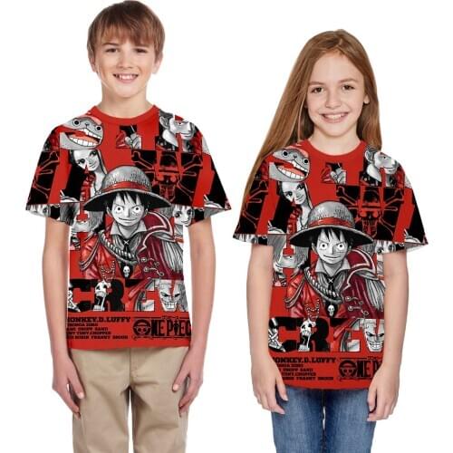 Boys and Girls O-neck 3D Digital Print Short Sleeve Lufei Design Summer T-shirts Casual Cartoon Print Streetwear T-shirts