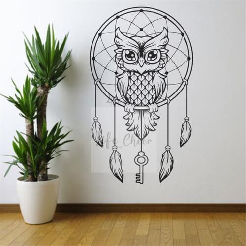 Owl Wall Decal Dream Catcher Vinyl Sticker Home Bedroom Decoration Dream Catchers Wall Mural Boho Feather Decor Vinyl Art AC070