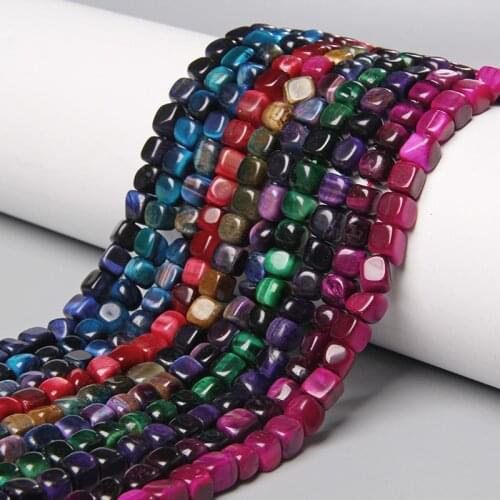 15'' Fashion Natural Tiger Eye Stone Smooth Cube Loose Spacer Gem Beads Charm For Jewelry Making 6-8mm DIY Bracelet Earring Bulk