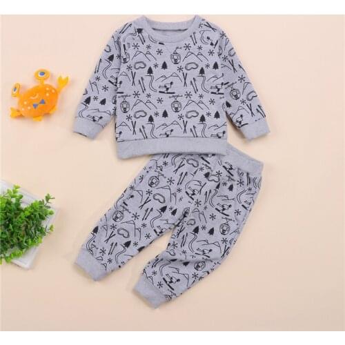 Kid Boys Girls Autumn Fall Clothes Sets Trousers Cartoon Print Casual Style Infant Children Baby Clothing