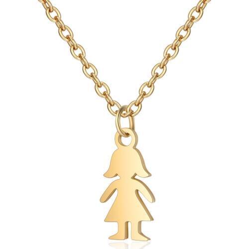 2019 316L Stainless Steel Hollow Out Lovely Little Girl Charm Necklace Gold Steel Tone Long Chain Family Initial Necklace Gifts