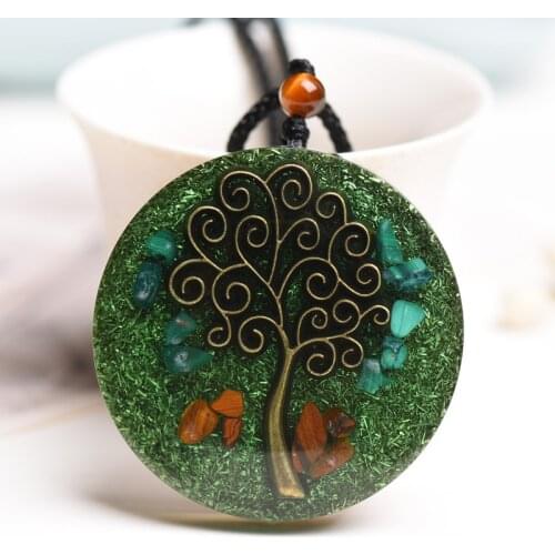 Orgone Pendant Tree Of Life Energy Orgonite Necklace Tiger Eye Aventurine Crystal Healing Resin Pendant Chakra Yoga Meditation