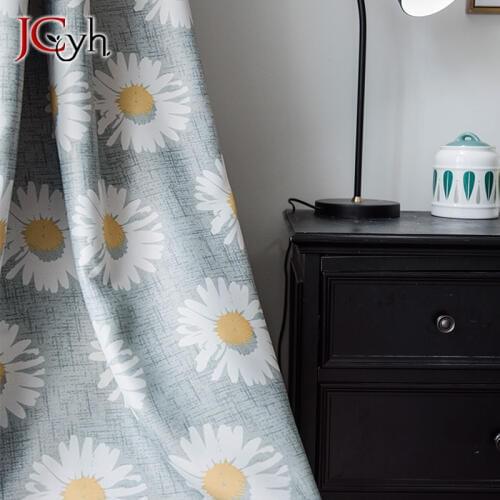 Pastoral Gray Sunflower Blackout Curtains For Living Room American Style Floral Blackout Curtain Window Treatments Rideaux Salon