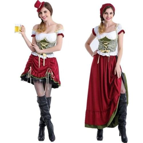Beer Maid Peasant Uniforms Oktoberfest Beer Girl Costume Halloween Cosplay Fancy Long Dress For Four Seasons Short /Long Skirt