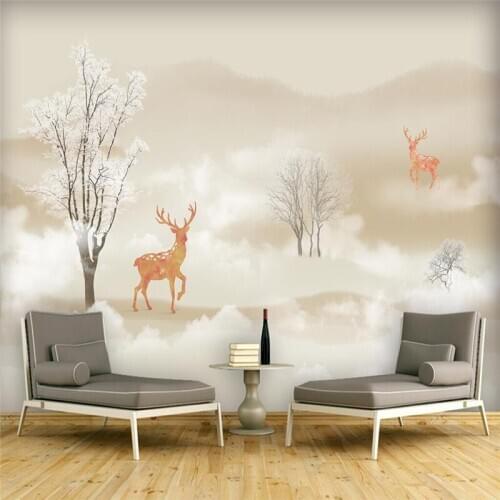 Custom Mural Wallpaper Water Color Milu Deer Background Wall Painting