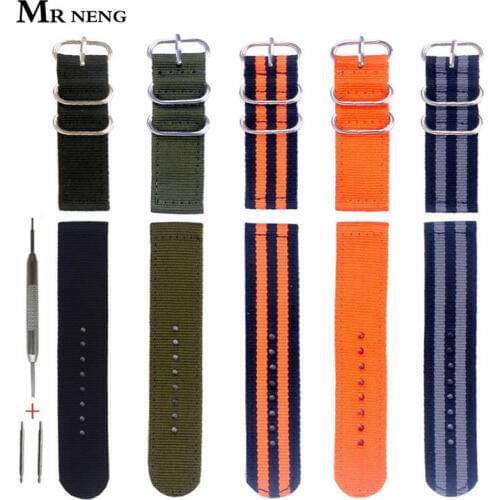 MR NENG Brand For ZULU 5 Ring Nylon NATO Strap 18mm 20mm 22mm Watchband 24mm For G10 Watch Strap Black Orange Green Color Choose