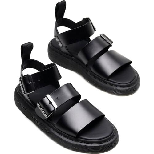 Unisex Casual Womens Martin Sandals Buckle Open Toe Womens Roman Shoe Men Leather Shoes Womens Beach Shoes Zapatillas Mujer