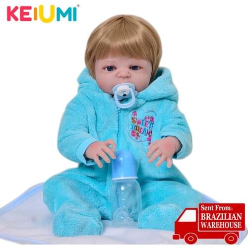 KEIUMI True To Life Silicone Reborn Baby Dolls 23Inch Full Vinyl Boneca Reborn Menino For Toddler Playmates Fashion Gold Hair