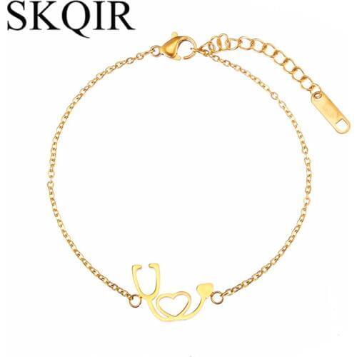 SKQIR 2017 Gold Unique Stethoscope Bracelets for Women Stainless Steel Fashion Gift for Nurse Doctor Medical Jewelry Bracelets