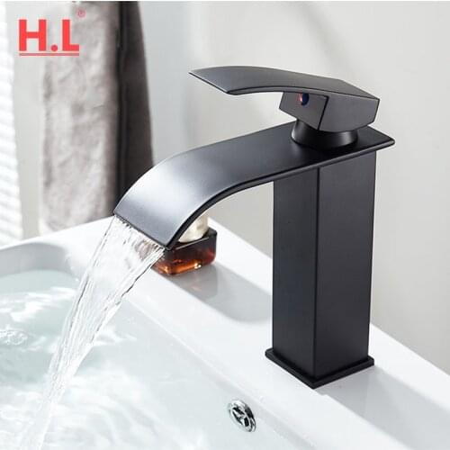 Waterfall Basin Faucet Brass Leed-free Bathroom Faucet Single Hole Cold&Hot Water Tap Lavatory Sink Deck Mount Faucets