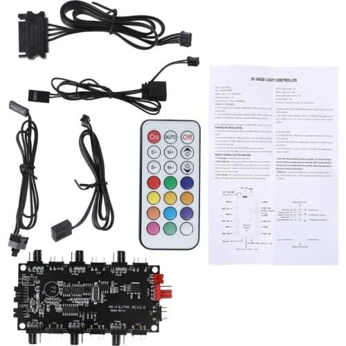 PWM & ARGB LED Controller Hub 8 Ports 12V 4Pin Fan & 5V 3Pin Wireless IR Remote Adapter PMMA Case and Magnetic Standoff