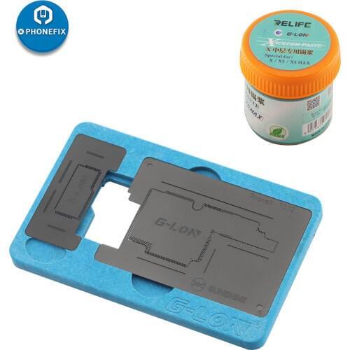 G-Lon Reballing Stencil and Solder Paste for iPhone X/XS/XSMAX Tinning Set with Solder Paste Welding Fluxes Mainboard Repair