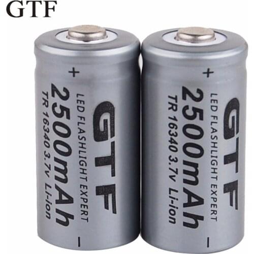 Loadable cylinder li-ion 3.7, gtf, 2500 v, 16340 mah, cr123 for laser pen, led, flashlight cell, 3.7v