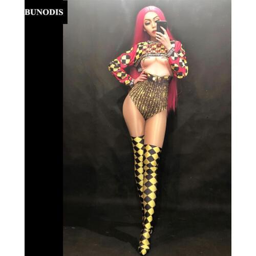 ZD190 Women Sexy Jumpsuit Short Coat 3D Printing Party Nightclub Party Bodysuit Stage Wear Singer Dancer Costumes Fashion Show