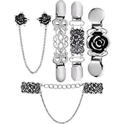5 Pieces Sweater Shawl Clips Set Retro Cardigan Collar Clips Antique Flowers Dresses Shawl Clip For Women Girls