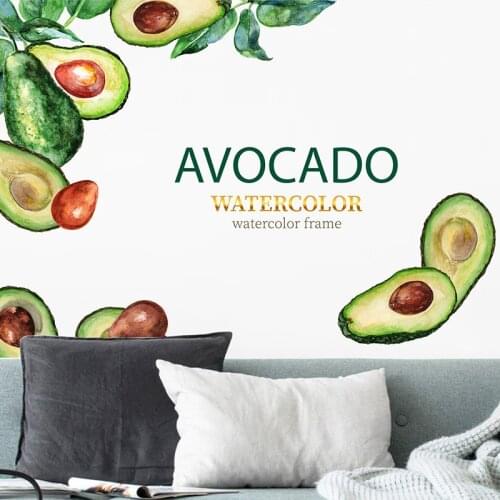 Watercolor Avocado Wall Stickers Decoration Green Plant Home Decor Living Room Decorative Vinyls Sofa Background Decal Wallpaper