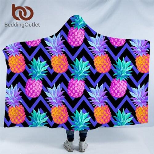 BeddingOutlet Pineapple Hooded Blanket for Adults Microfiber Sherpa Fleece Blanket Tropical Fruit Wearable Throw Blanket Bedding
