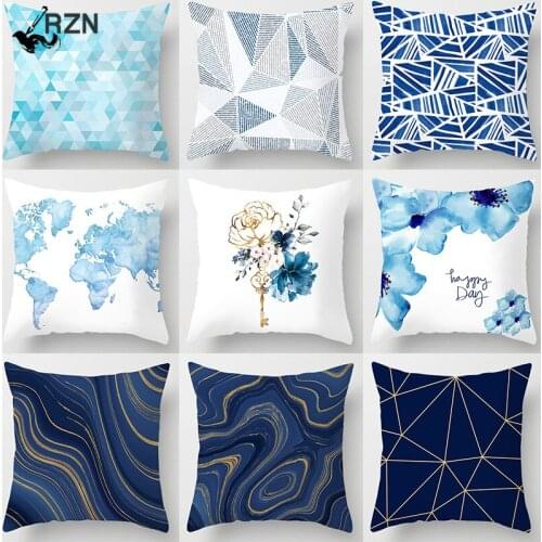 Glitter Marble Agate Cushion Cover Blue Geometry Flower Polyester Throw Pillow Case Car Sofa Decorative Pillowcases Home Decor
