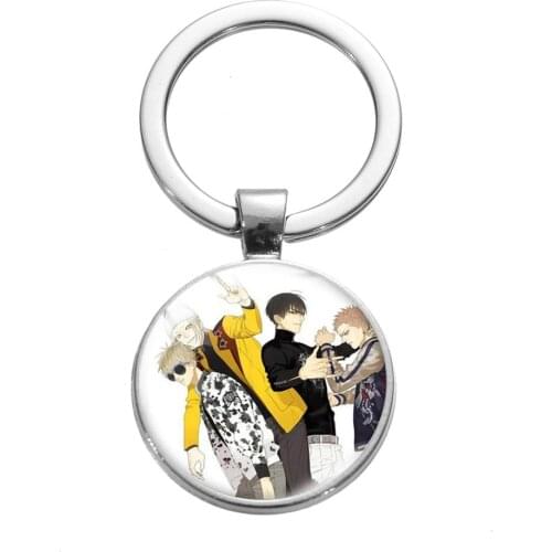 SONGDA Anime 19 Days Keychain Old Xian Hetian Jian Yi Charm Key Ring Cartoon Figures Glass Art Picture Round Pendant Key Holder