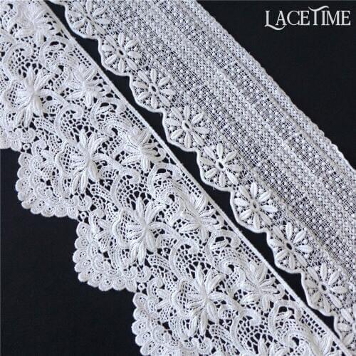 Ivory White Cotton Lace Trim Scalloped Flower Lace Fabric Bridal Gown Lace 4 Yards Free Shipping