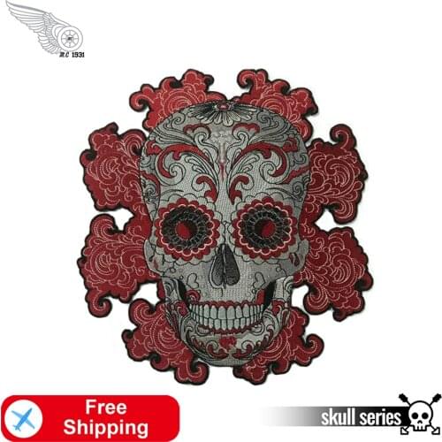 Flower Sugar Skull Embroidery Iron on Patches for Clothes Large Size Biker Backpack Jackets DIY MC Badges High Quality Accessory