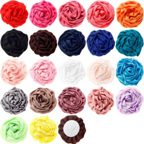 2.8" 5pcs/lot Satin Rolled Rose Flowers for Diy Kids Hair Clips Headband Children Baby Girls Head Flowers Hair Accessories