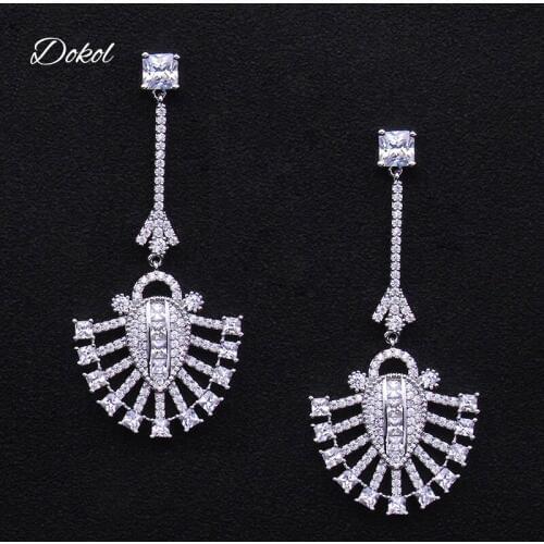 DOKOL Unique Design Silver Color Long Drop Earrings Inlay Full Cubic Zirconia Earring for Women Jewelry Brinco bijoux DKE0174