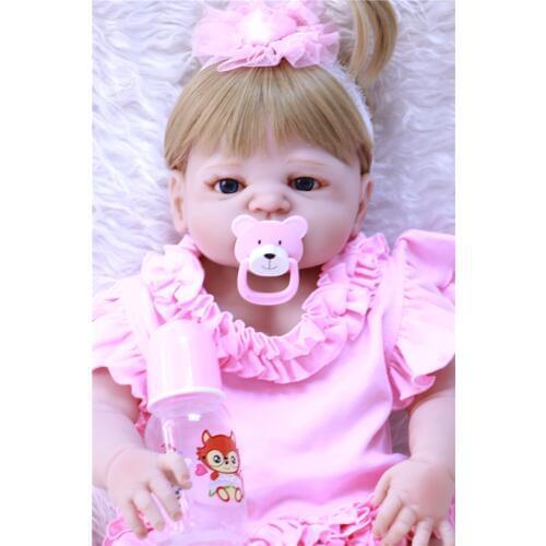 DollMai 23"full silicone reborn baby girl dolls blonde hair bebes reborn menina bonecas creative child gift toy doll