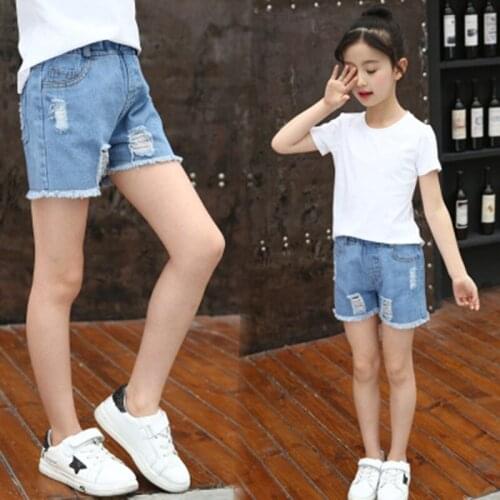 Girls Denim Shorts Teenage Girl Summer Lace Pants Kids Bow Clothes Children Flowers Embroidery Jean Short For Teenager