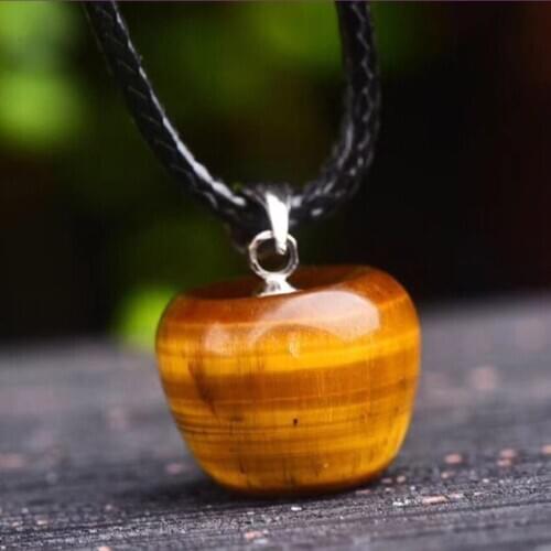 FYJS Unique Silver Plated Fruit Shape Natural Tiger Eye Stone Pendant Necklace for Christmas Gift Jewelry