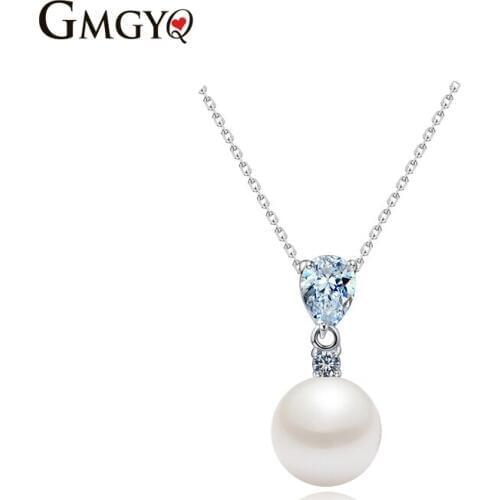 GMGYQ Zircons Merk Fashion Zilveren Kleur Elegante Vrouwen Grote Witte Pearl Hanger Kettingen Met Zirconia Sieraden Wholesale