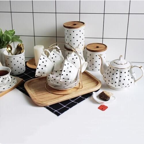 Nordic Phnom Penh Dot Vertical Line Ceramic Coffee Tea Set Restaurant Household Bone China Coffee Pot Cup Holder Flower Tea