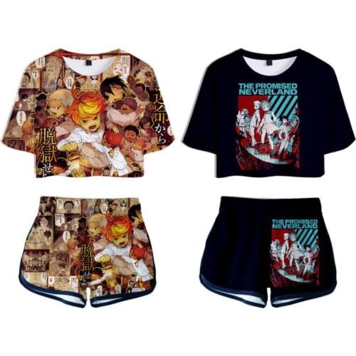 Japan Anime The Promised Neverland 3D Print Tracksuit Women Two Piece Set Top and Shorts Outfits Emma Norman Ray Cosplay Costume