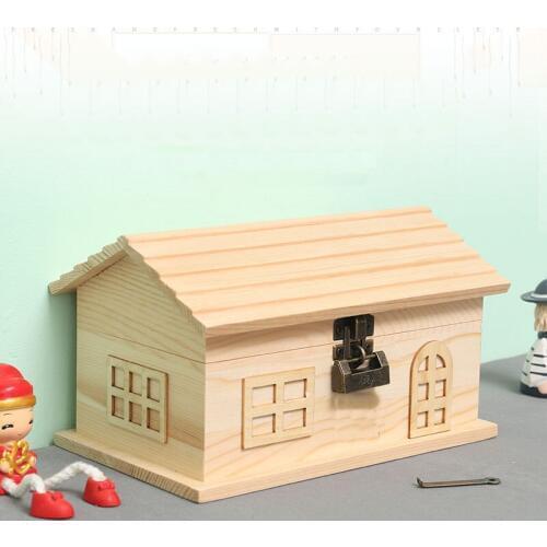Creative wooden small house piggy bank stylish childrens wooden coin box Childrens Christmas gift