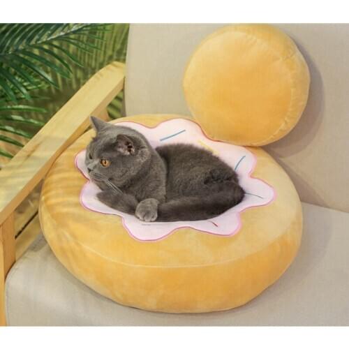 Round donut Plush Cat Bed Pet House Soft Long Plush Cat Cushion Mat Dog Bed For Small Dog Cat Nest Kitty Sleeping Bed Puppy Mat