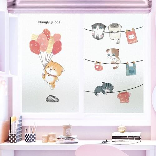 Frosted Cute Cat Window Film Anti-peep Glass Stickers for Home Kitchen Bathroom Toilet Door Opaque Window Film Stickers