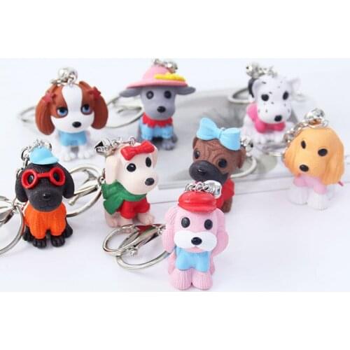 3D Resin Cute Bells Dog Key Chain Animal Lovers Pet Pooch Keyring Key Ring Holder Gift for Women Girl Bag Charms Car Keychains