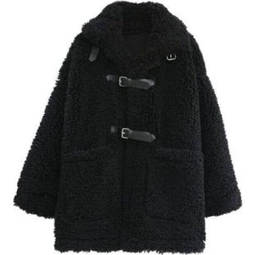 2020 New Winter Womens Lambswool Coats Thick Warm Turtleneck Female Trendy Loose Ladies Outerwear Lady Faux Fur Coat particles