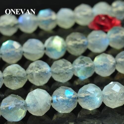 ONEVAN Natural Blue Flash Labradorite Faceted Round Beads Stone Bracelet Necklace Jewelry Making Diy Accessories Gift Design