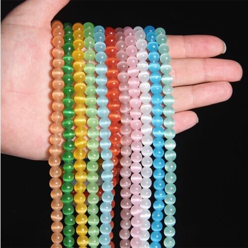 Wholesale White Pink Green Cat Eye Stone Round Beads 4-12mm Glass String Loose Opal DIY Charms Beads For Jewelry Making 15.5"