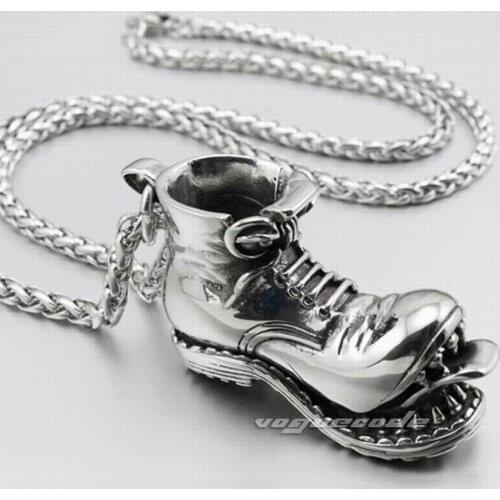 316L Stainless Steel Boot Skull Pendant Mens Biker Rock Punk Style 4S026 Stainless Steel Necklace 24 inches