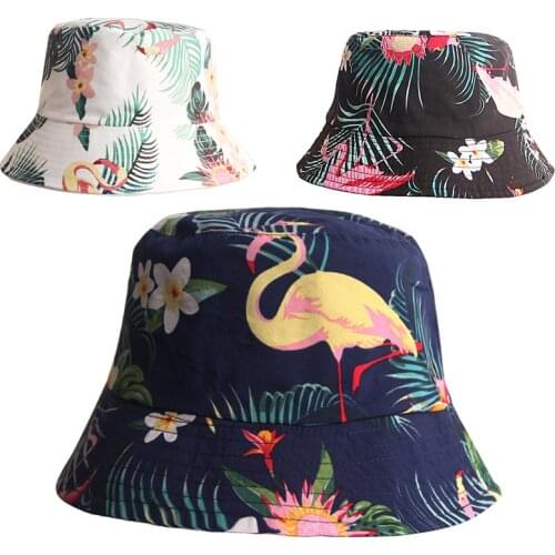 Bucket-Hats Floral Flamingo Sunscreen Men Women Fisherman Cat Cotton Fashion Anti-sun Bob Panama Hat Hip Hop Gorros Cap