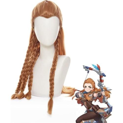 Aloy Cosplay Wig Game Genshin Impact Aloy Women Brown Braid Hair Wig Anime Cosplay Wigs Heat Resistant Synthetic Wigs Halloween