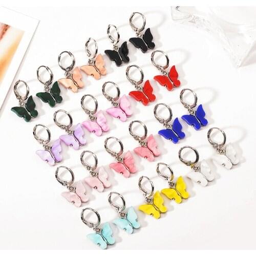 Peixin Cute Butterfly Womens Earrings Colorful Resin Animal Dangle Silver Color Butterfly Earrings Sweet Jewelry Girls Gifts