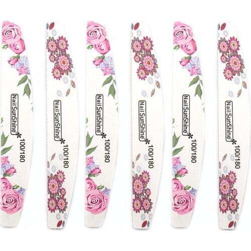 10pcs Nail Files Moon Style Manicure Sanding Buffer Block 100/180 UV Gel Polish Nail Art Washable Sandpaper Emery Board Colorful