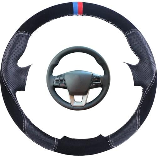 Custom Car Steering Wheel Cover Black For Hyundai ix25 2014 2015 2016 Creta 2016 2017 Suede Leather Auto Steering Wheel Braid